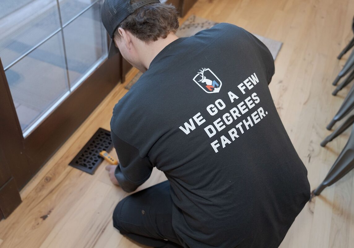 monarch t shirt Monarch employee wearing company shirt: We go a few degrees further. Working on vents in house