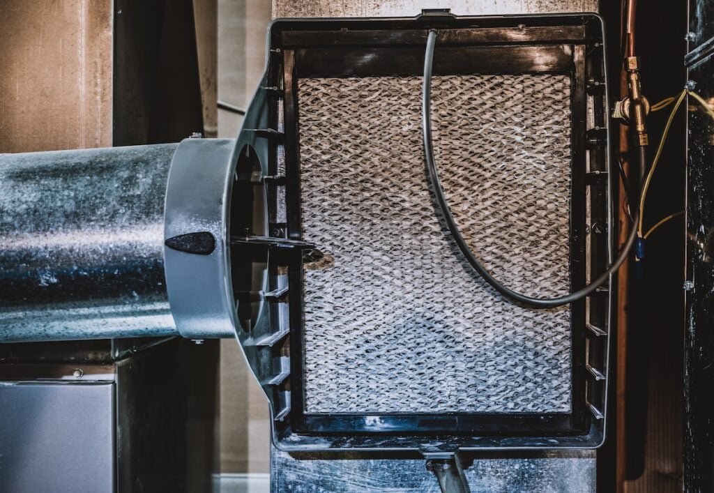 Whole house humidifier used in colder climate areas to increase indoor humidity for comfort